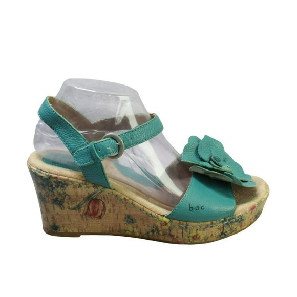 Børn Shoes - B.O.C Born CI16013 CIL11 Green Leather Ankle Strap Wedge Sandals Size 9 M